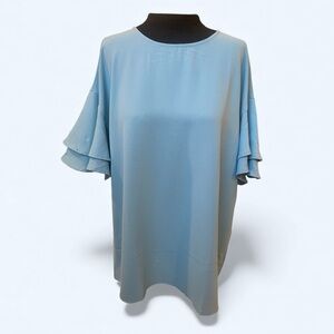 Luvamia Women's Blue Ruffle Sleeve Blouse Size Large